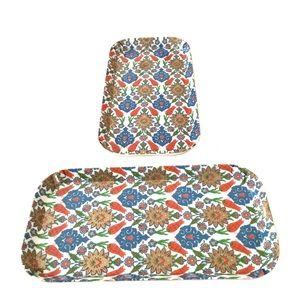 Vintage Set of Two Melamine Trays in Retro Print